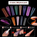 Nail Tips Nail mold crystal color extension without paper tray rapid phototherapy extension nail piece 288 pieces boxed  nail film set