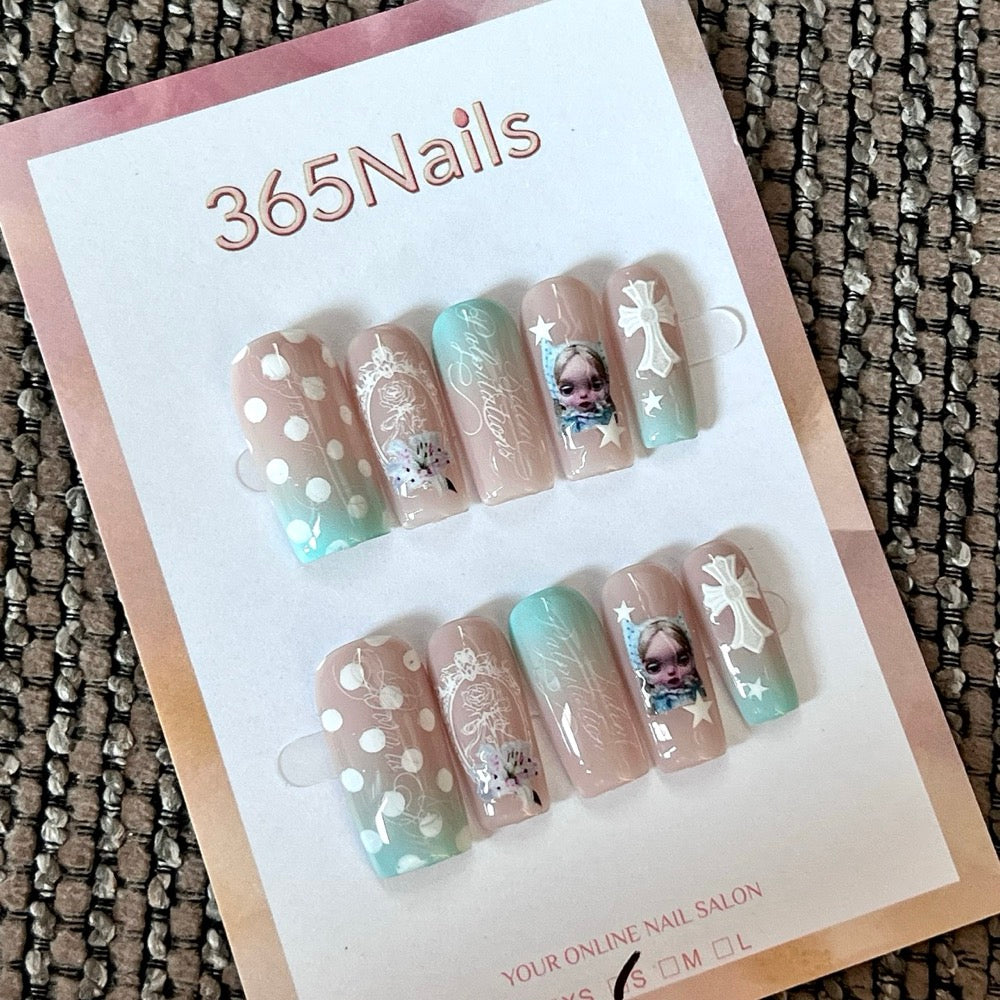 Mint Cocoa - Nude Mint Dot Square Press-On Nails