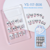 Children press on nails, cartoon 24-piece boxed finished product, sweet and cute children's removable fake nail patch manicure