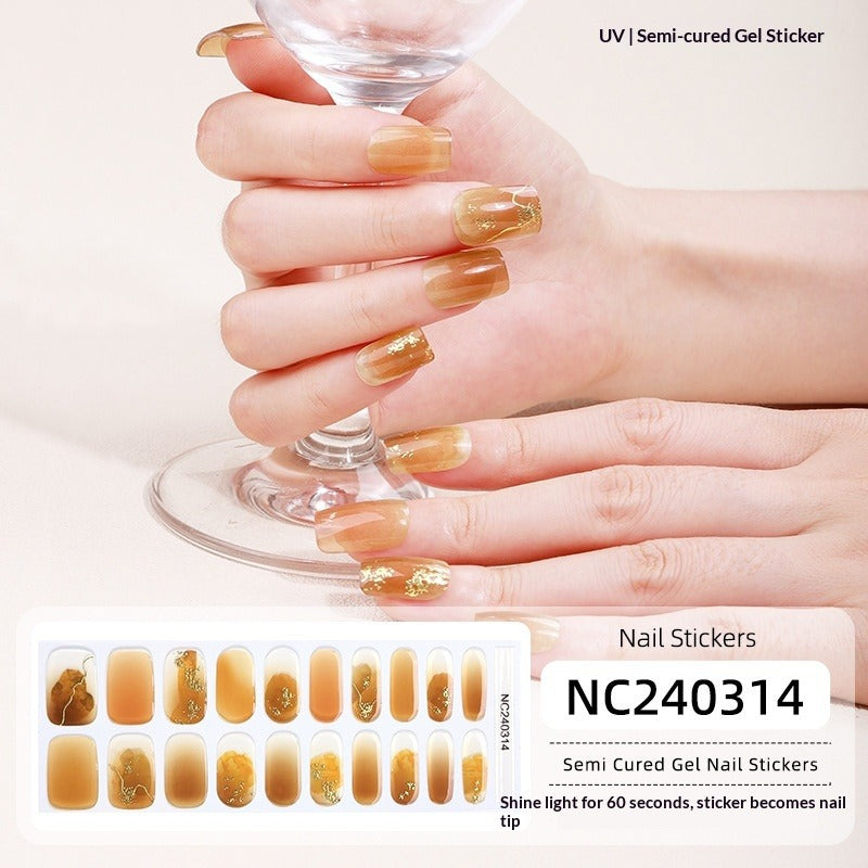 Semi-Cured Gel Nail Strips Halloween Pumpkin Glitter Design (MOQ=3)