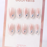 365Nails Nude Pink Shimmer Almond with Blue Rhinestone Accents