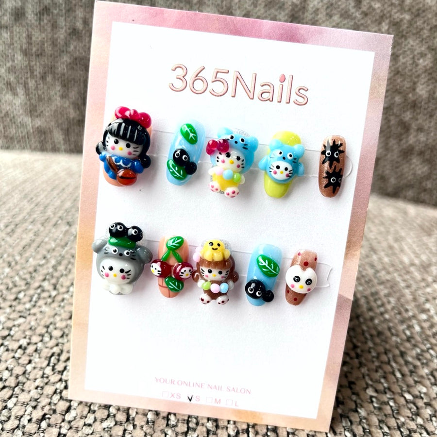 365nails: "Whimsical Garden Party" – 3D Character Short Square Nails