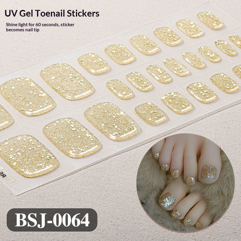 Semi-Cured Gel Nail Strips Solid Color Glossy Toe Design (MOQ=3)