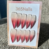 Strawberry Panna Cotta Dragon Claw Stiletto Sheer Milky to Berry‑Red Gradient Handmade Dragon Nail