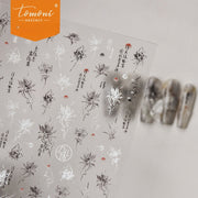 Monochrome Wildflower Nail Stickers – 5D Embossed Minimalist Botanical Set