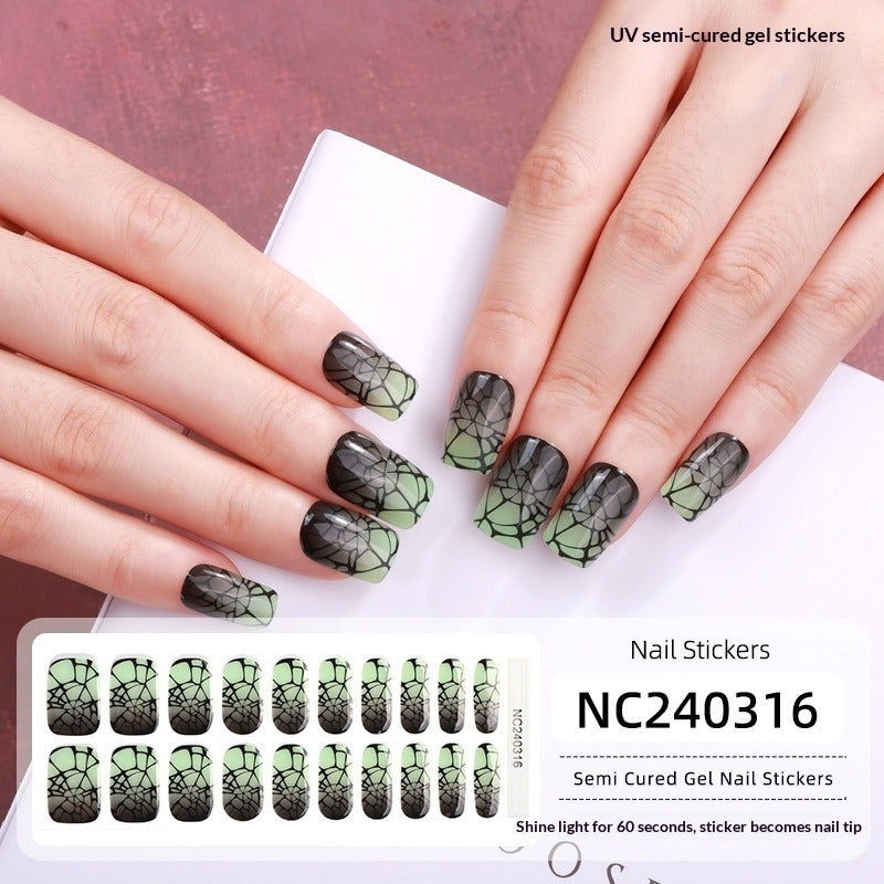 Semi-Cured Gel Nail Strips Halloween Pumpkin Glitter Design (MOQ=3)