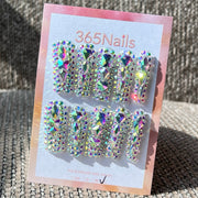 365nails: "Aurora Boreal" – Unhas Postiças Artesanais de Caixão 3D com Cristais e Strass