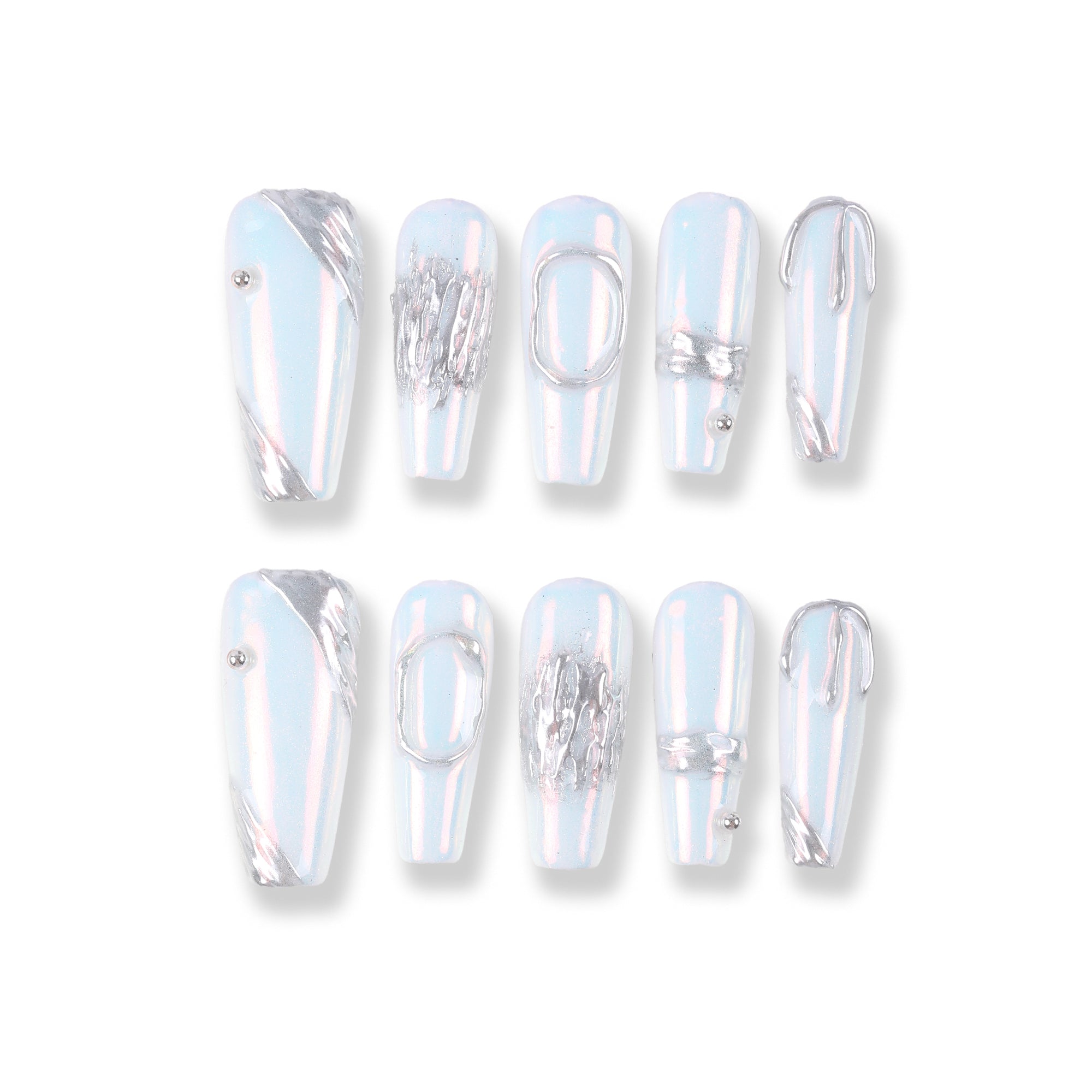 Cream pudding nude metallic mirror line French manicure ins gentle whitening temperament manicure