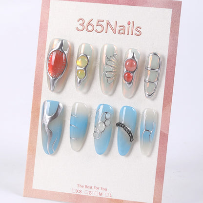 365nails icy blue jelly with metal bubble accents press-ons