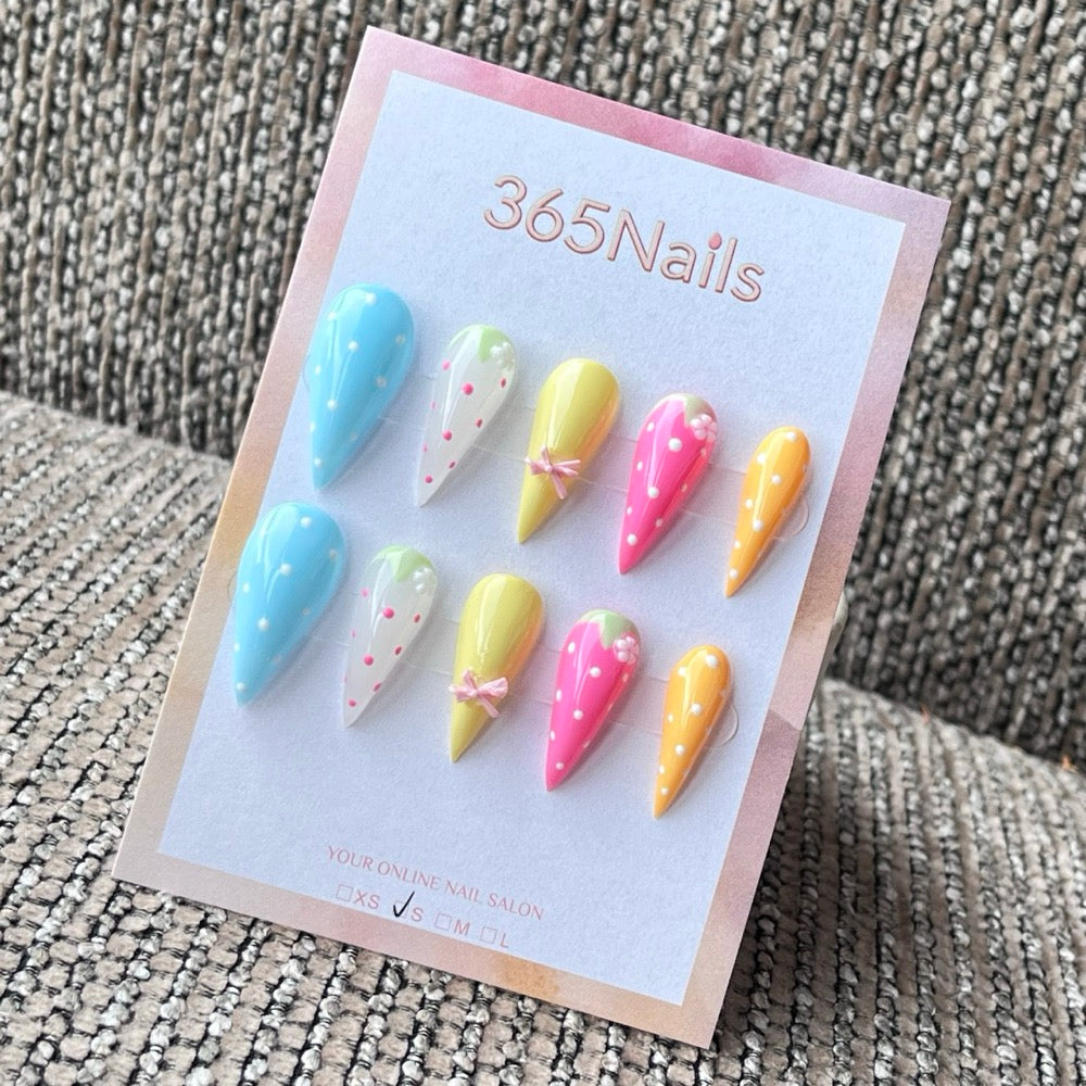 Stiletto Cute Polka Dot & 3D Charm Press-On Nails