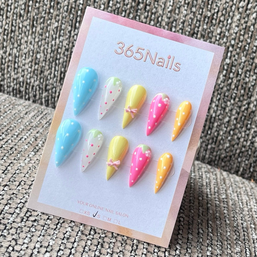 Stiletto Cute Polka Dot & 3D Charm Press-On Nails