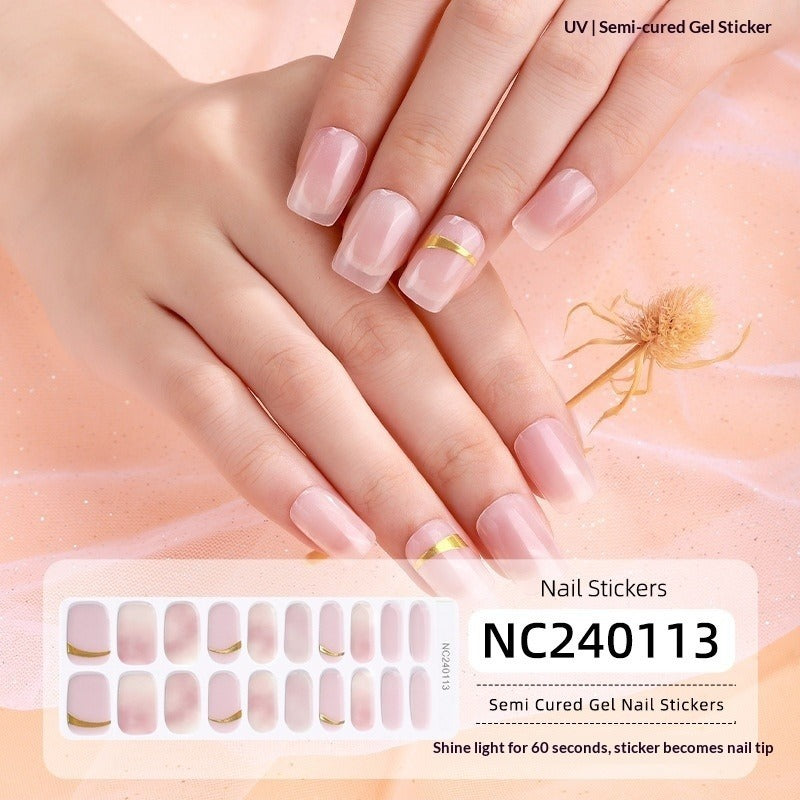 Semi-Cured Gel Nail Strips Sparkle Cat Eye Pearl Glossy Design (MOQ=3)