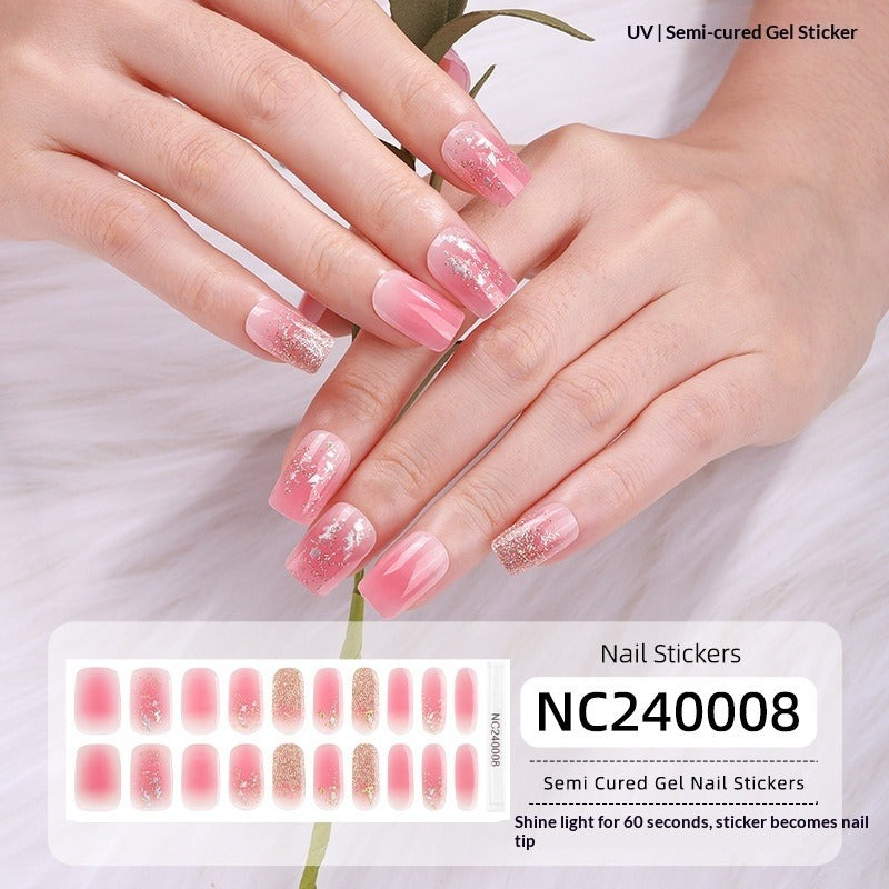 Semi-Cured Gel Nail Strips 3D Foil Gold Pink Gradient Glossy Set (MOQ=3)