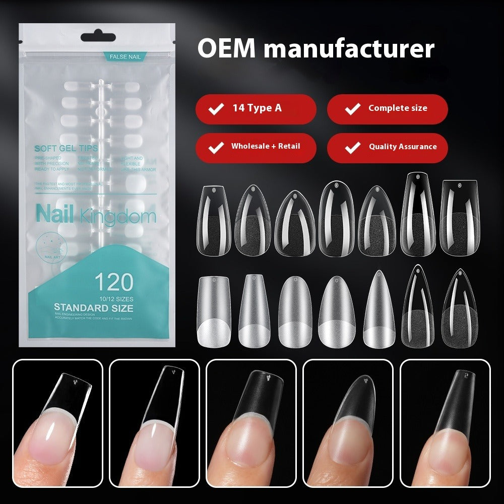 Nail Tips Free engraving and semi-matte press on nails pads 120 pieces, transparent and seamless fake nails in bags, fully attached to matte nail pads