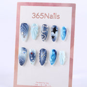 Galaxy Blue Press-On Nails with Star Accents and 3D Cosmic Design ( MOQ=5pcs )