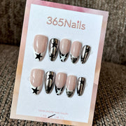 Noir Star - Black Silver French Press-On Nails