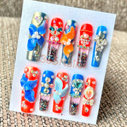365nails: "Tropical Sunset Bloom" – Handmade Liquid Motion Press-On Medium Square Nails-4.5cm