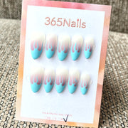 365nails: "融化雪酪" – 手繪漸層滴流藝術 手工製中長款杏仁形甲片