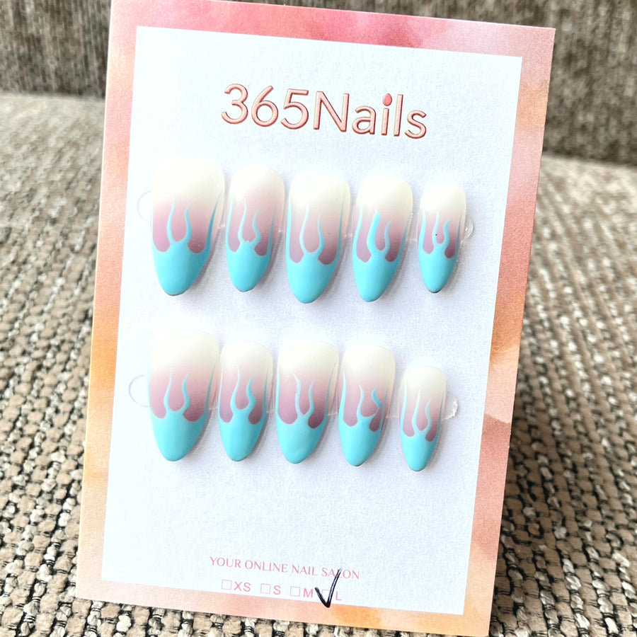 365nails: « Sorbet fondant » – ongles press-on en amande mi-longs faits main, avec art du dégradé goutte peint à la main