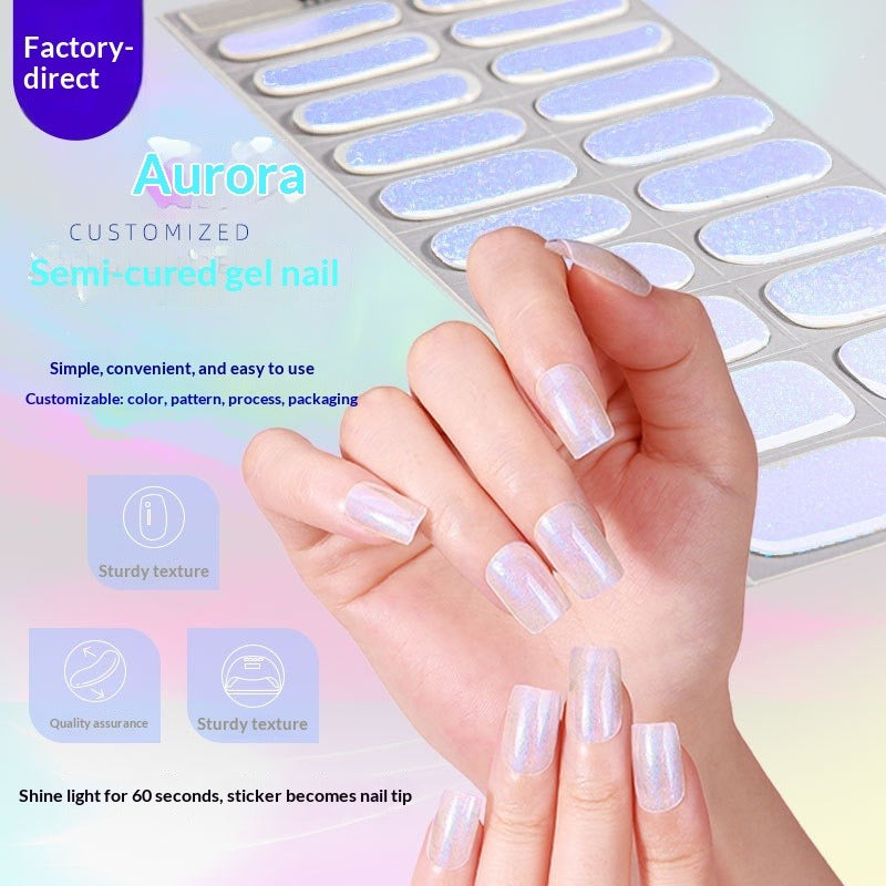 Semi-Cured Gel Nail Strips Sparkle Rainbow Aurora Sheer Glossy Design (MOQ=3)