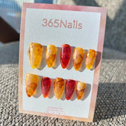 Amber Glow & Caramel Maple Ice Honey Yellow Tea Brown Marble Cat Eye Nails ｜ Handmade Smudge Series(moq=30)