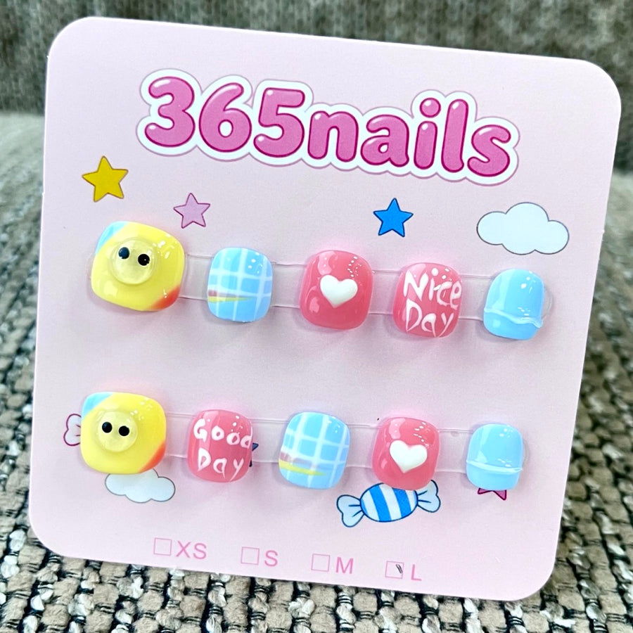 365nails: "Happy Cloud" – 3D Character Mix Handmade Short Square Nails