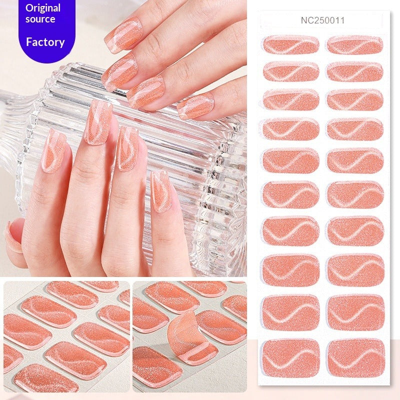 Semi-Cured Gel Nail Strips Sparkle Spotlight Cat Eye Glossy Design (MOQ=3)