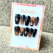 Luxury Logo 365nails: "Monograma Realeza Obsidiana" – Cruz Dourada 3D & Unhas Postiças Ombre Feitas à Mão