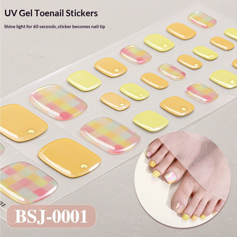 Semi-Cured Gel Nail Strips Gradient French Sheer Glitter Toe Design (MOQ=3)