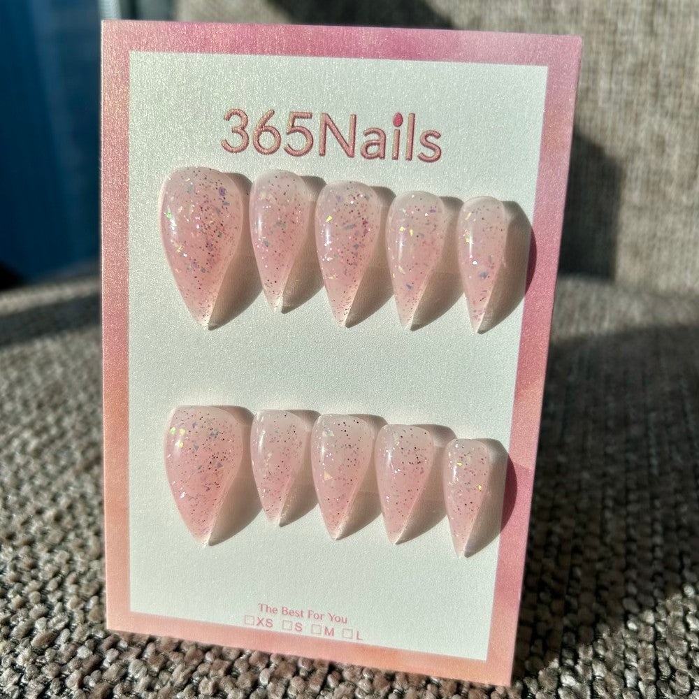 Peach Fizz Dragon Claw Stiletto Jelly Pink Glitter Handmade Dragon Nail