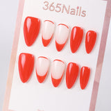 Uñas postizas largas, francesas, brillantes, color escarlata de 365nails.