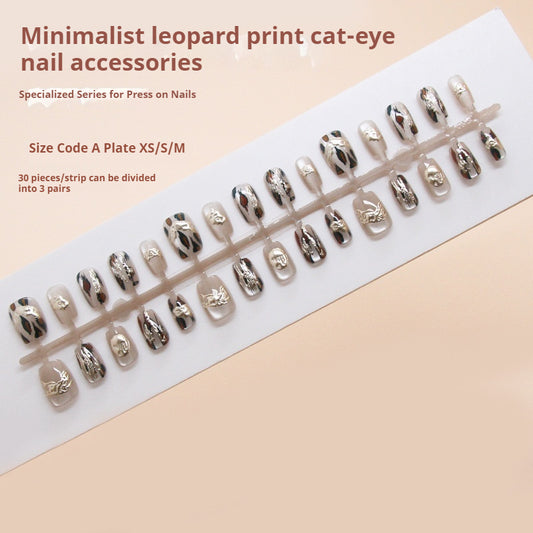 Nail Tips  prefabricated nail, press on nails, simple leopard print, removable, light-chasing cat eye nail piece, short T nail patch｜365nails