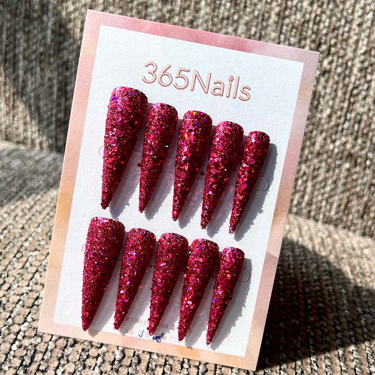 Raspberry Flare - Fuchsia Chunky Glitter Stiletto Press-On Nails | Starry Glitter Series