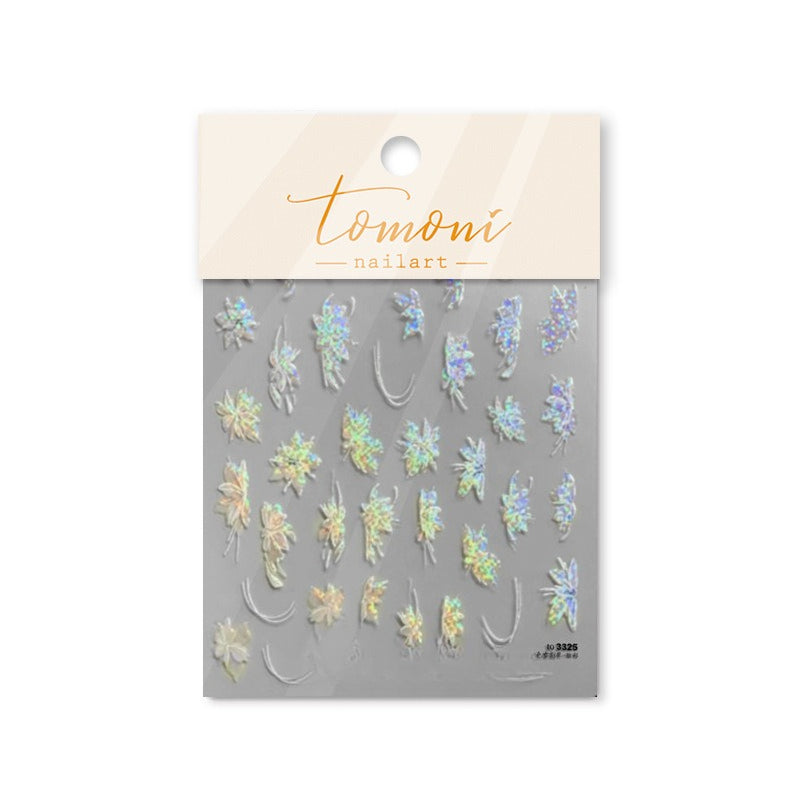 White Snowflake & Butterfly Nail Stickers – 3D Embossed Crystal Set
