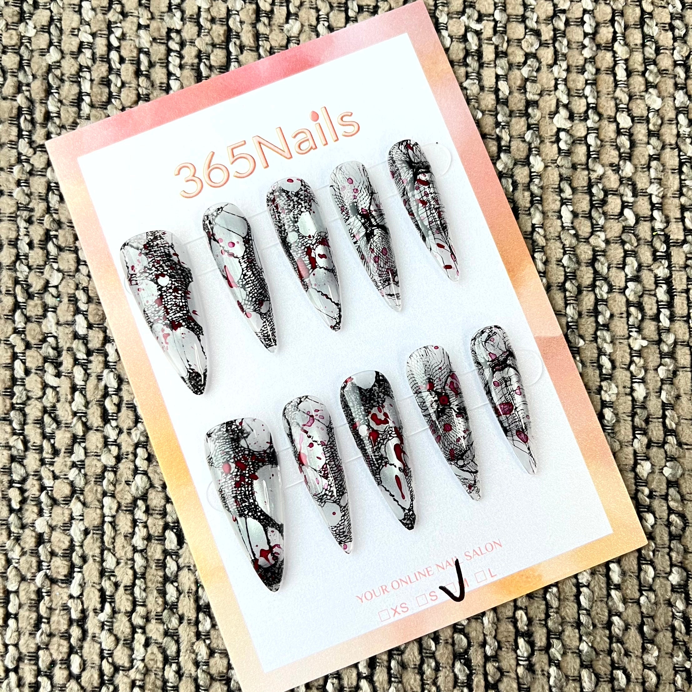 Gothic Blood Vein: "Crimson Web" – Long Stiletto Press-on Nails