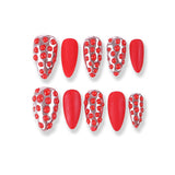 365Nails Crimson Bubble Press-On Nails Matte Red with Metallic Silver and Studded Beads