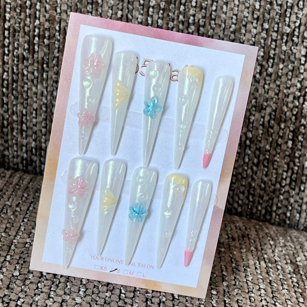 Pearl Ribbon Whisper - White 3D Bow Press-On Nails