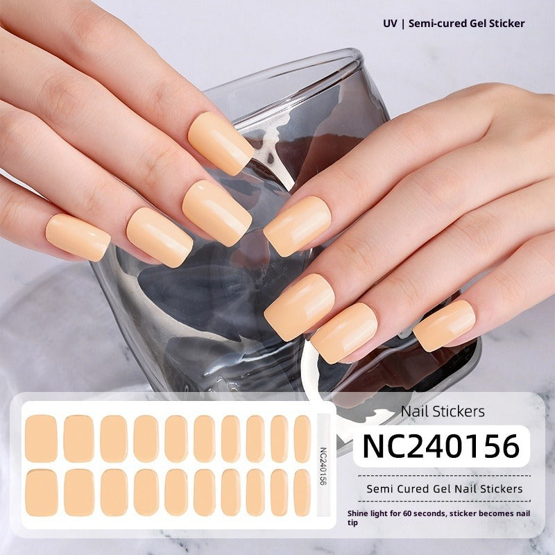 Semi-Cured Gel Nail Strips Solid Pearl Shimmer Glossy Design (MOQ=3)