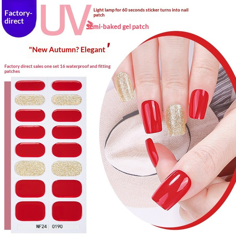 Semi-Cured Gel Nail Strips Colorblock Glitter Shimmer Glossy Design (MOQ=3)