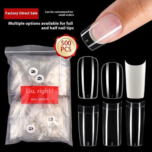 Nail Tips Transparent nail piece Semi-sticker Shallow sticker 500 pieces French long nail art trapezoidal square light and thin press on nails  nail piece