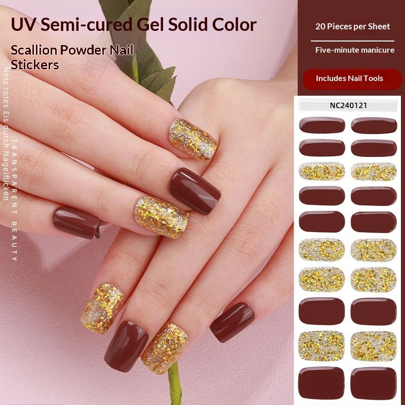 Semi-Cured Gel Nail Strips Glitter Pure Color Ultra-Sparkle Glossy Set (MOQ=3)