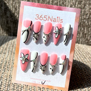 365nails: "한밤의 꽃" – 3D 나비 & 라인스톤 수제 스틸레토형 프레스온 네일