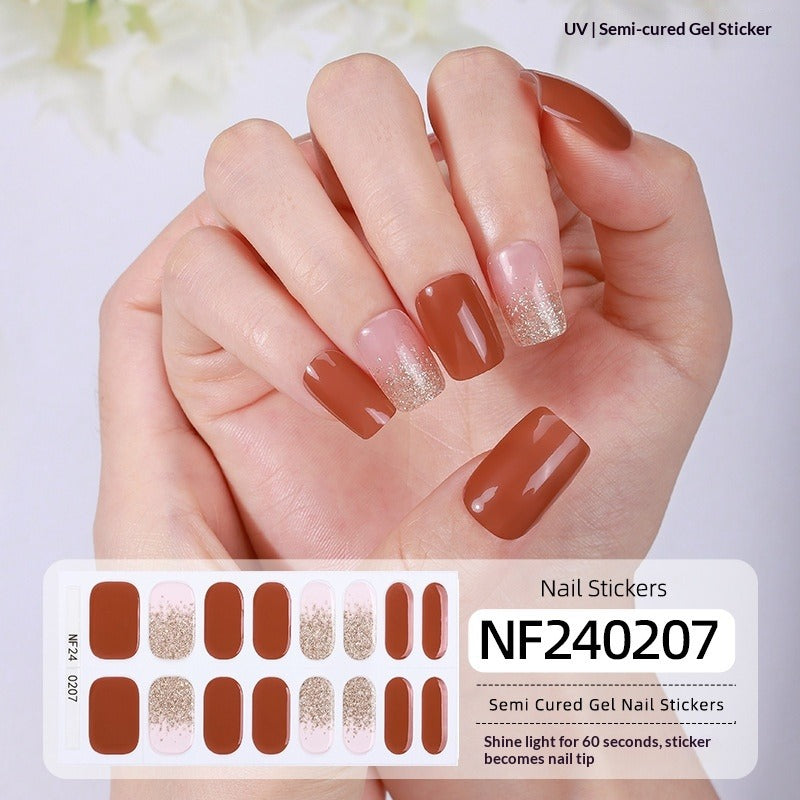 Semi-Cured Gel Nail Strips French Gradient Glitter Bow Glossy Design (MOQ=3)