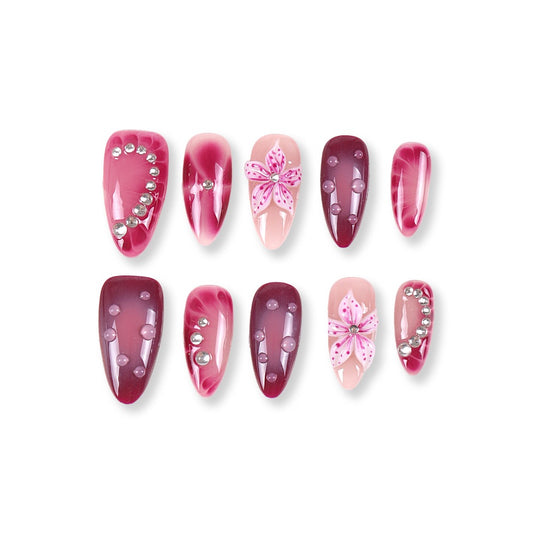 365Nails Wine Jelly Petal Dew Almond Press-Ons