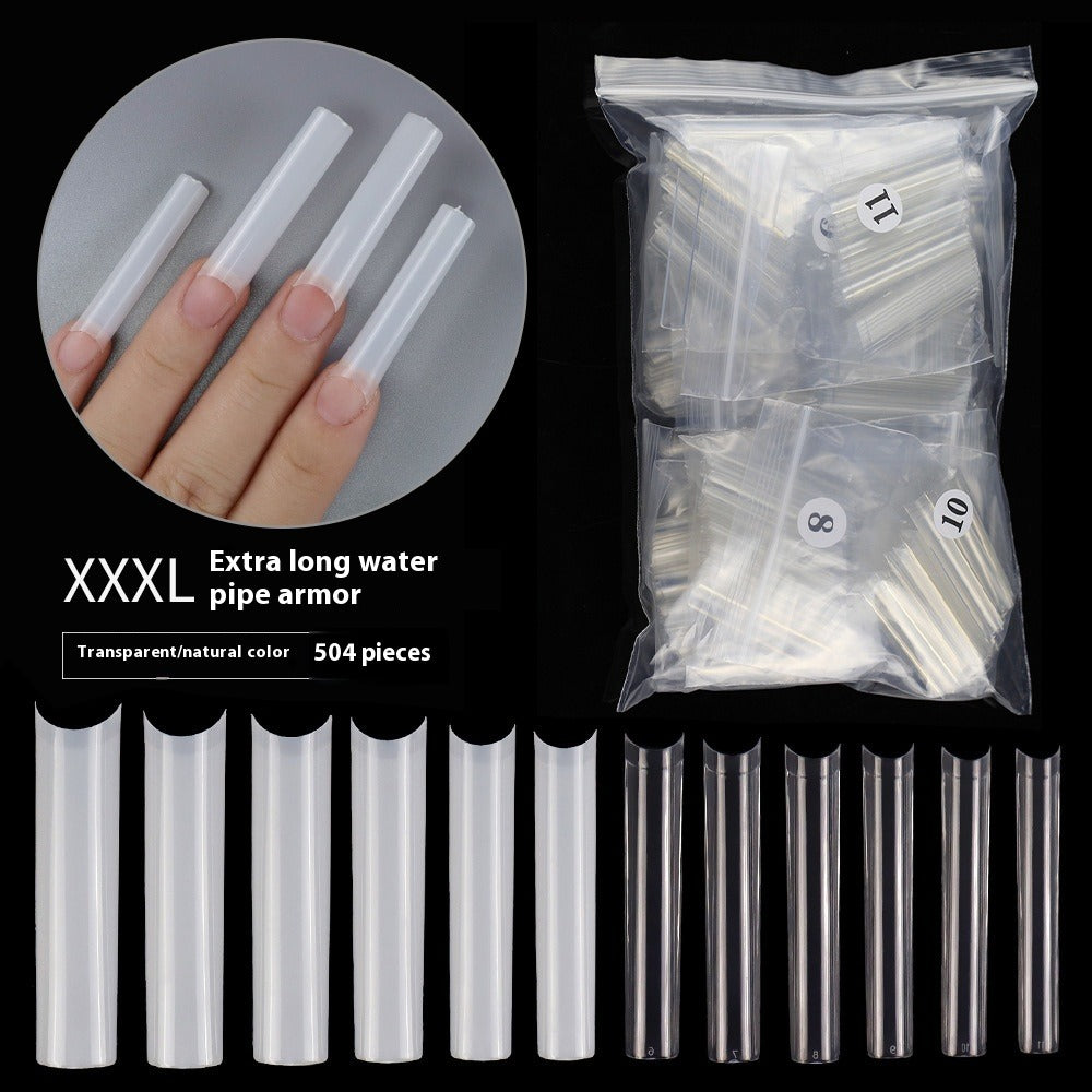 Nail Tips Amazon popular nail piece NO C extended water pipe nail patch 504 pieces boxed transparent semi-sticker XXXL fake nails
