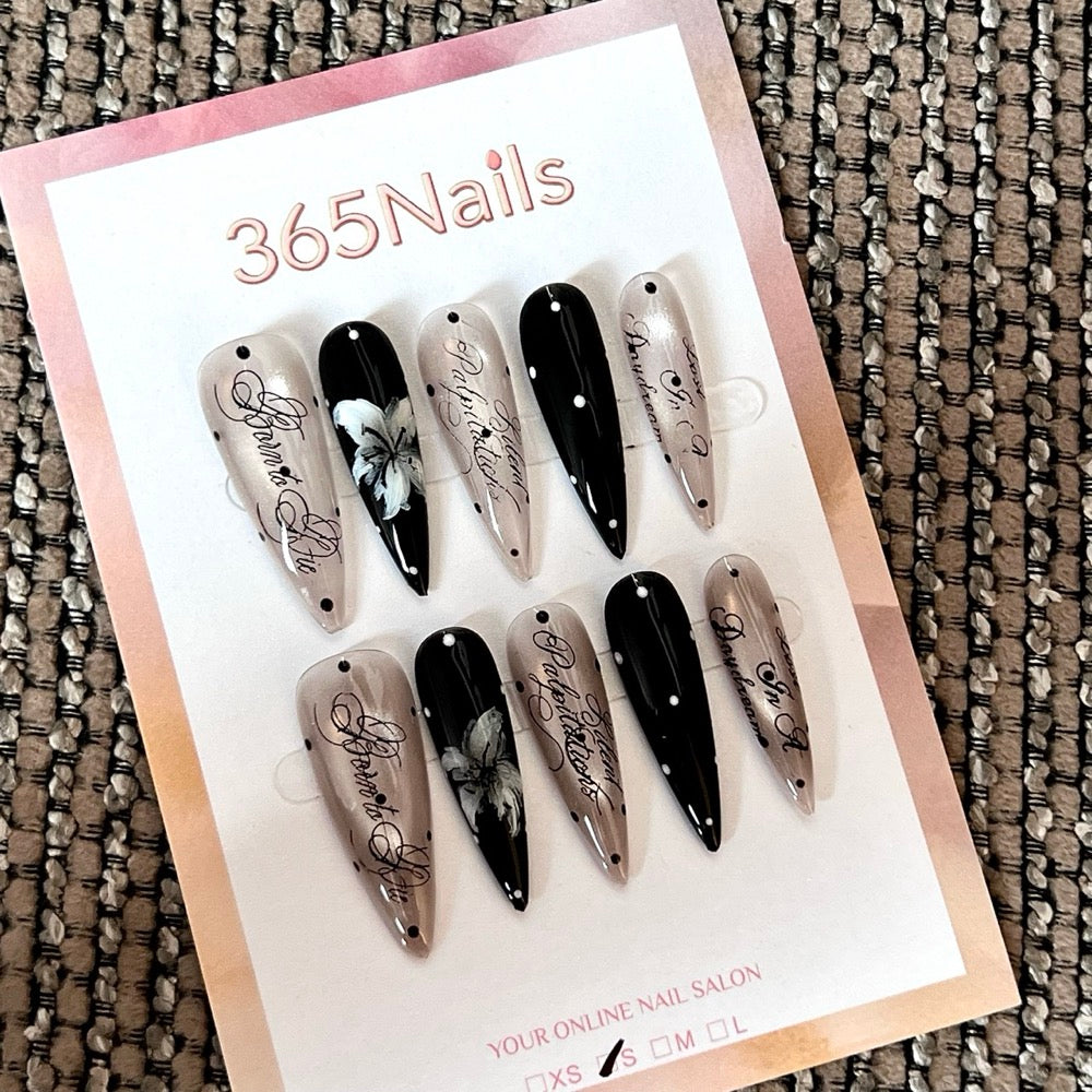Noir Silver - Black Silver Pointed Press-On Nails