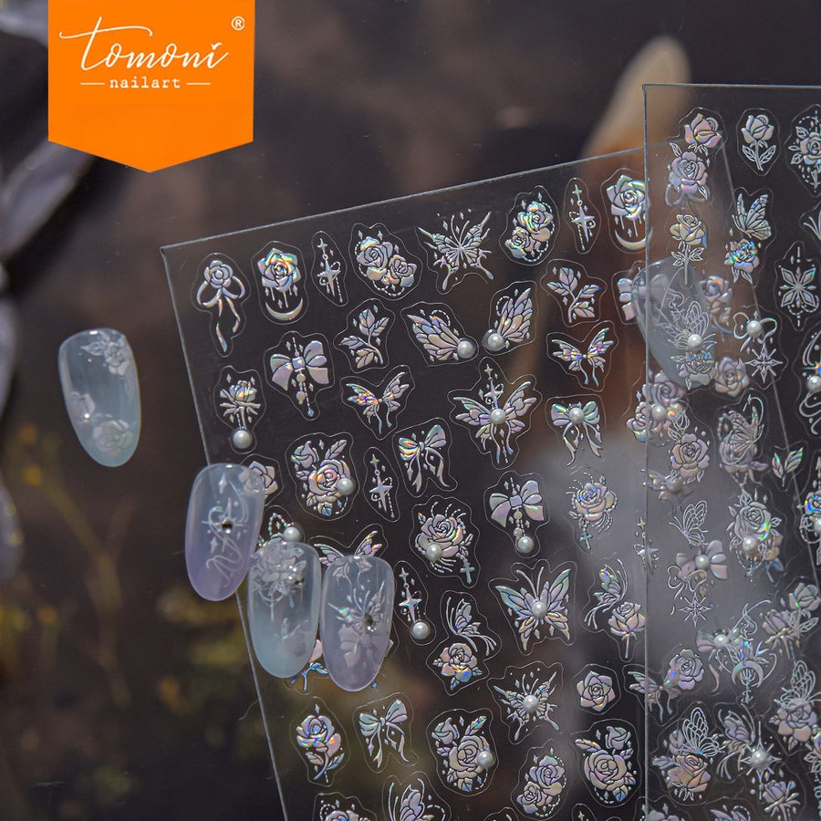 Holographic Crystal Floral – 5D Embossed Ethereal Accent Set