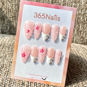 365nails: "Blush Pink Sakura Pearl" – 3D Flower & Wave Handmade Medium Stiletto Press-On Nails