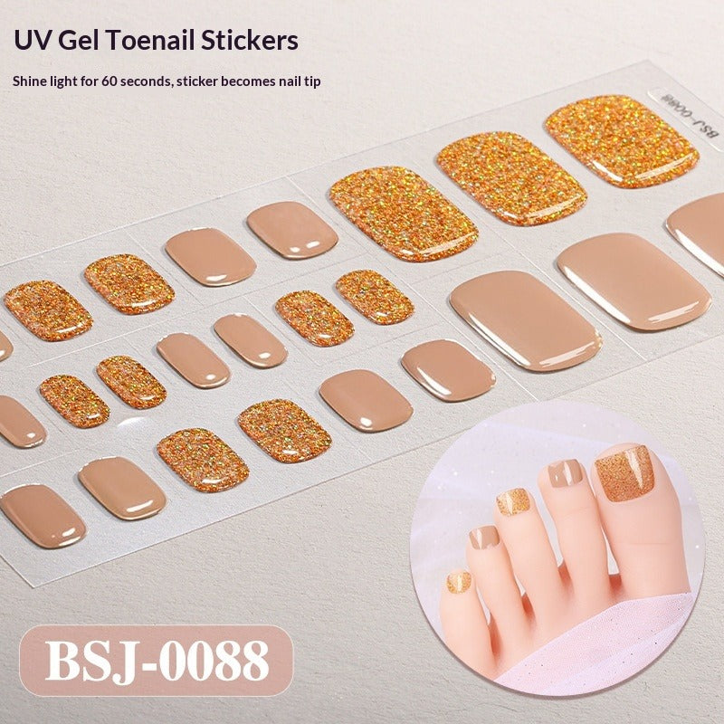 Semi-Cured Gel Nail Strips Toe Nails Pure Color Glitter Mismatch Glossy Set (MOQ=3)