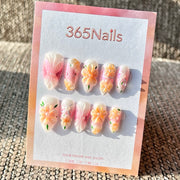 365nails: "Peach Floral Bow" – Handmade Medium Almond Press-On Nails